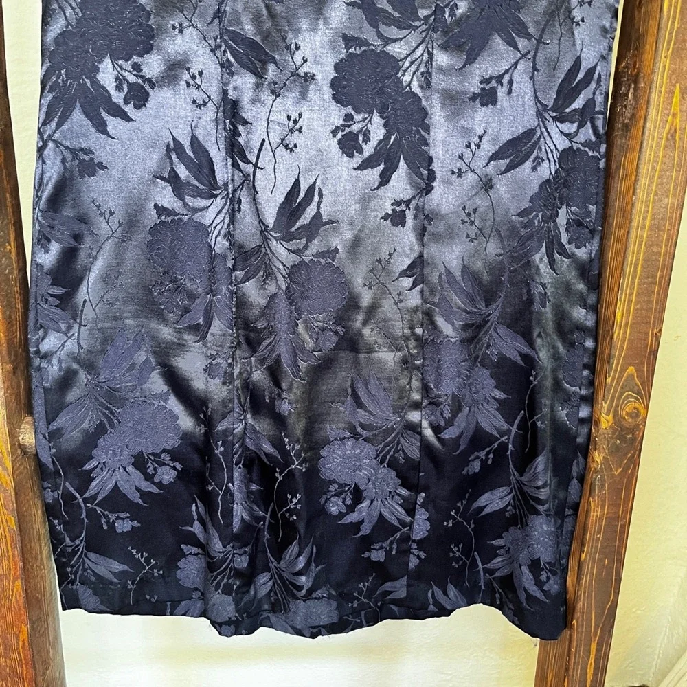 By Choice Vintage 90s Navy Blue‎ Floral Jacquard Cheongsam Dress Y2K Size 7 Frog